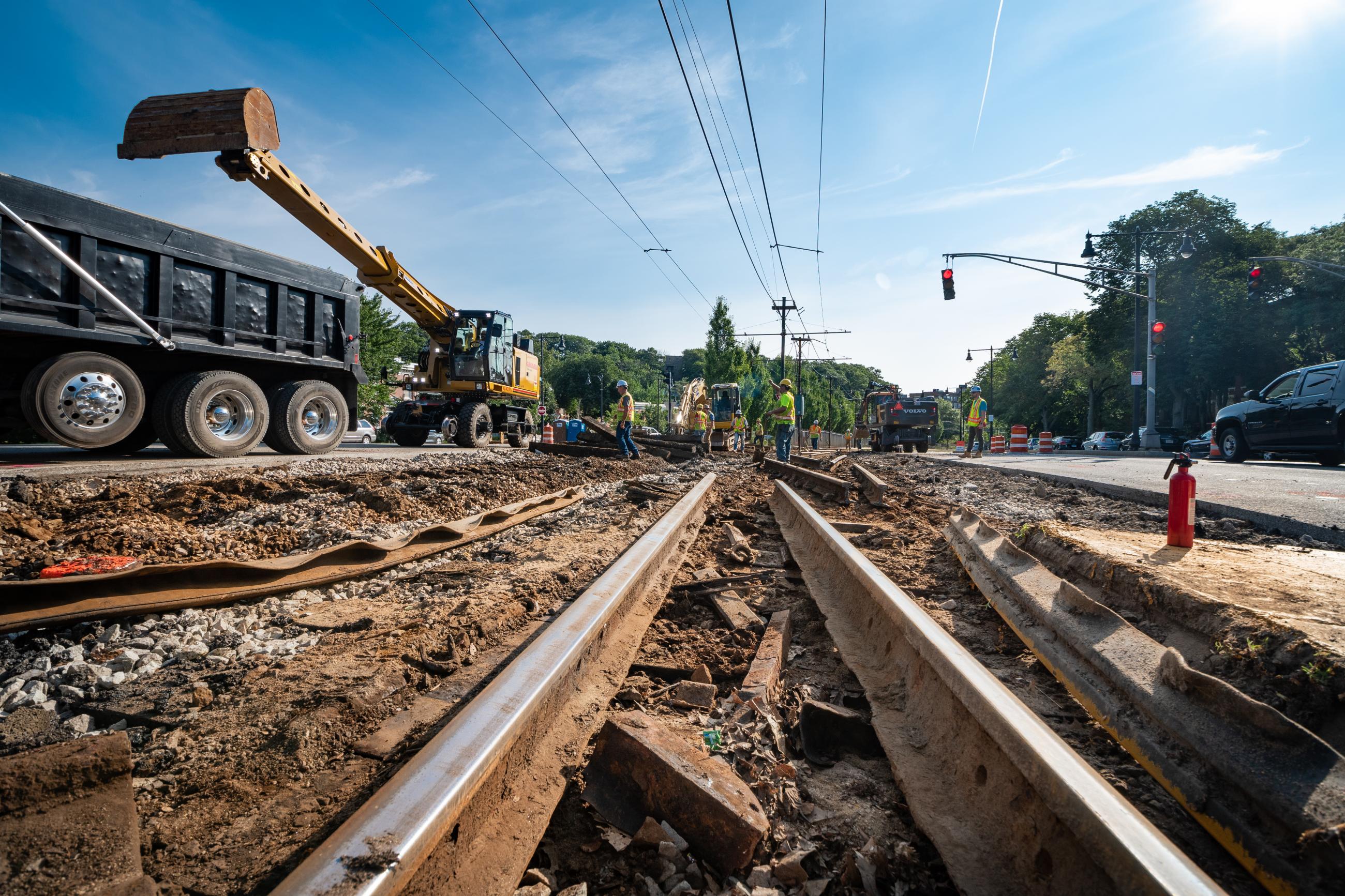 Track work on the Green Line B Branch during summer 2018.