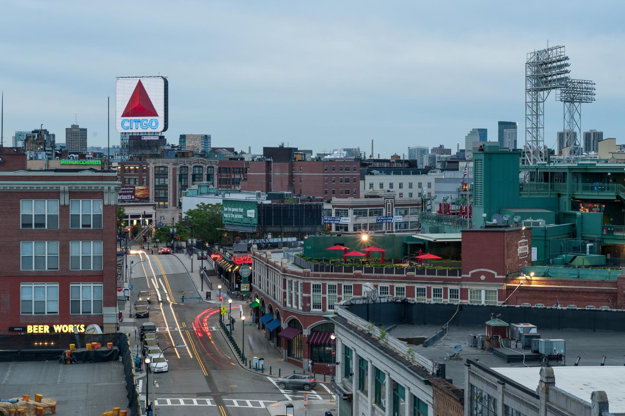 Fenway area, with the park to the right and the CITGO sign in the background.