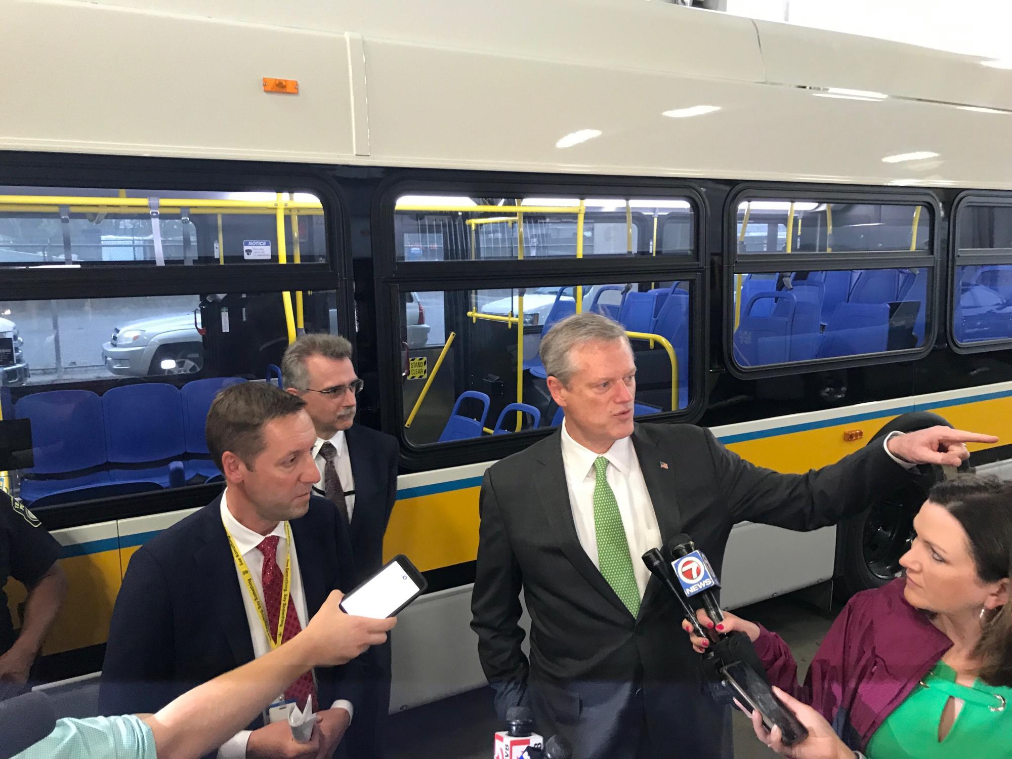 GM Poftak and Governor Baker at the battery-electric bus event