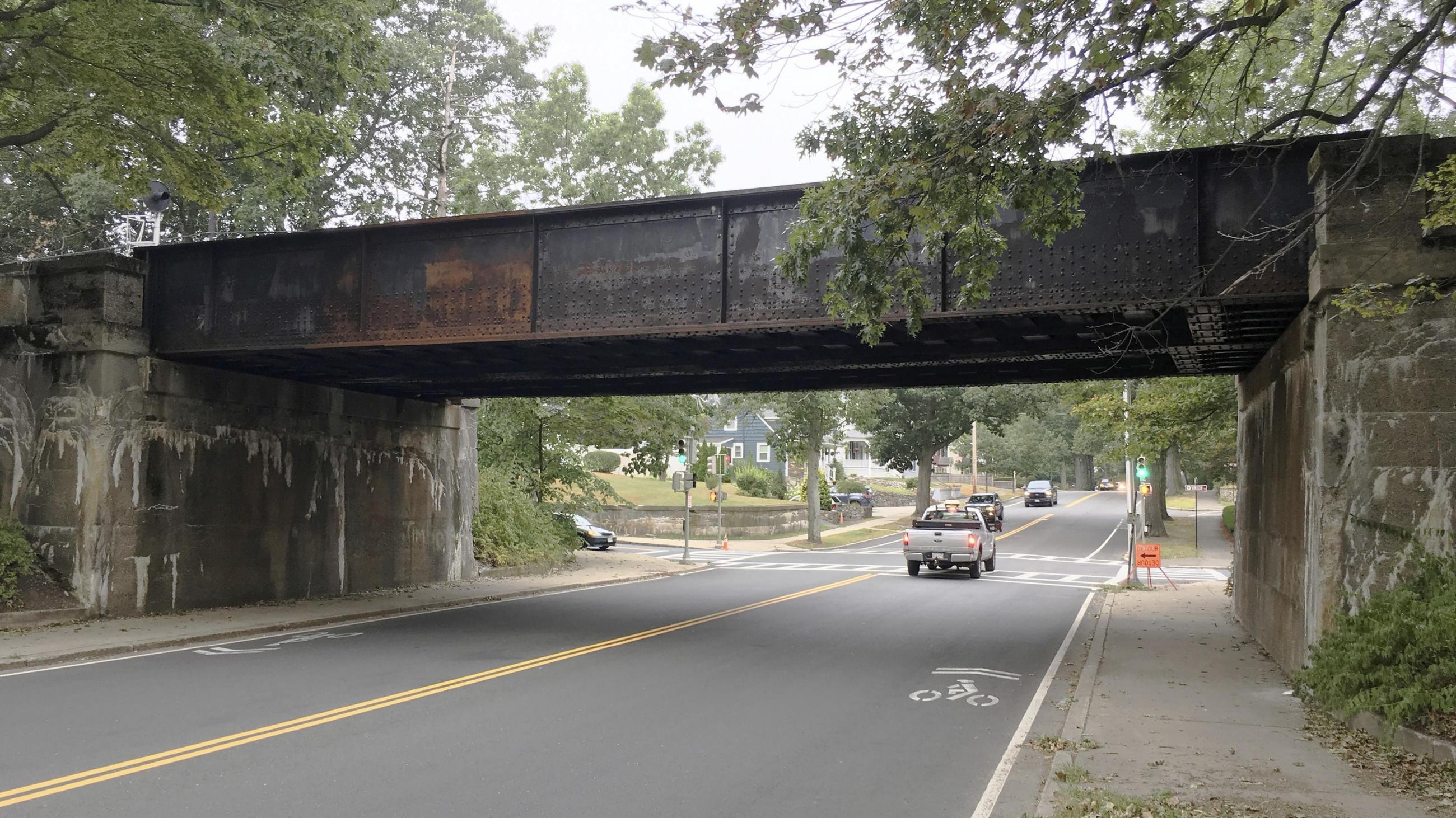 The existing Lynn Fells Parkway bridge on the Haverhill Line of the Commuter Rail