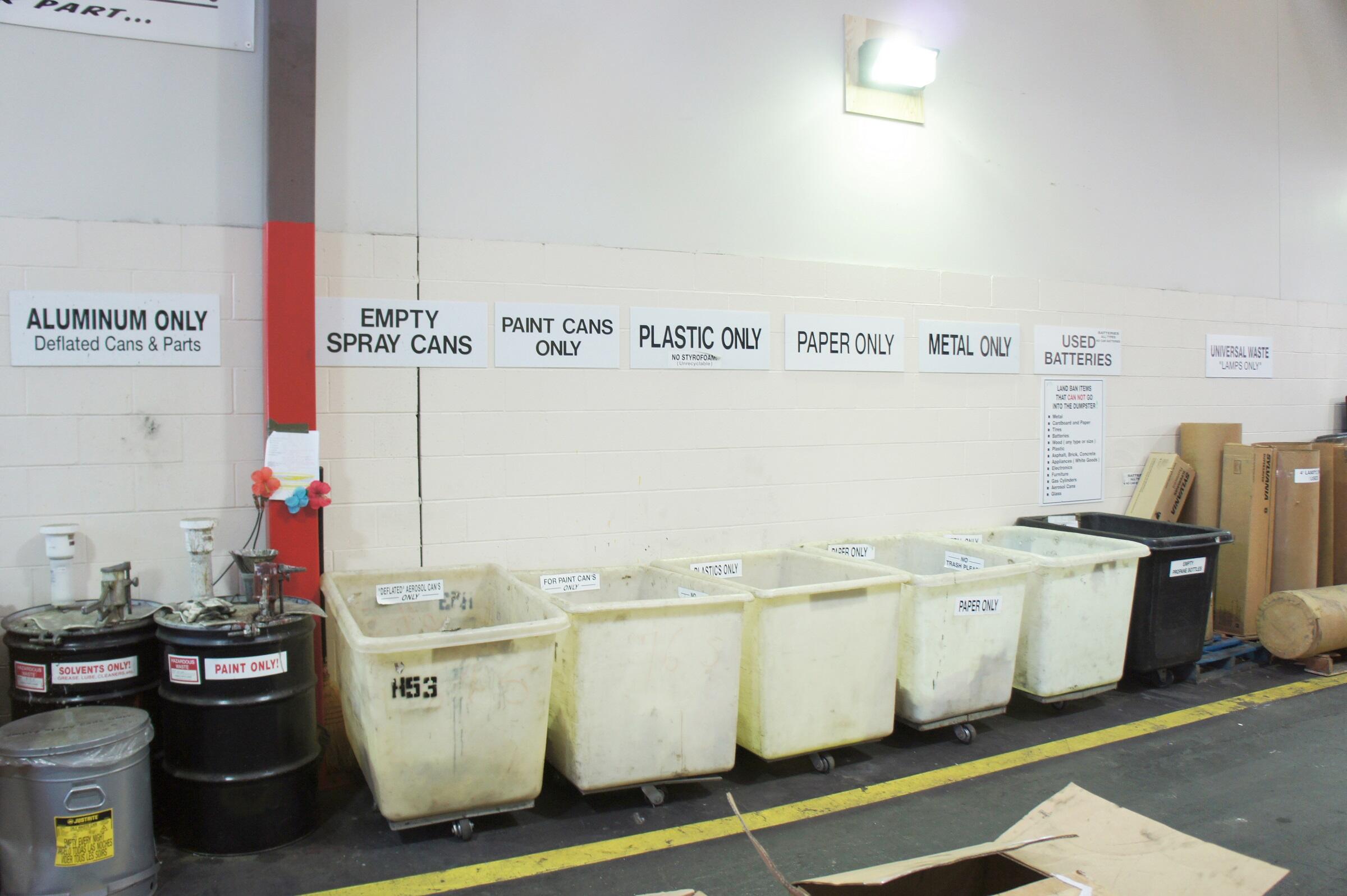 Recycling area in MBTA facility.