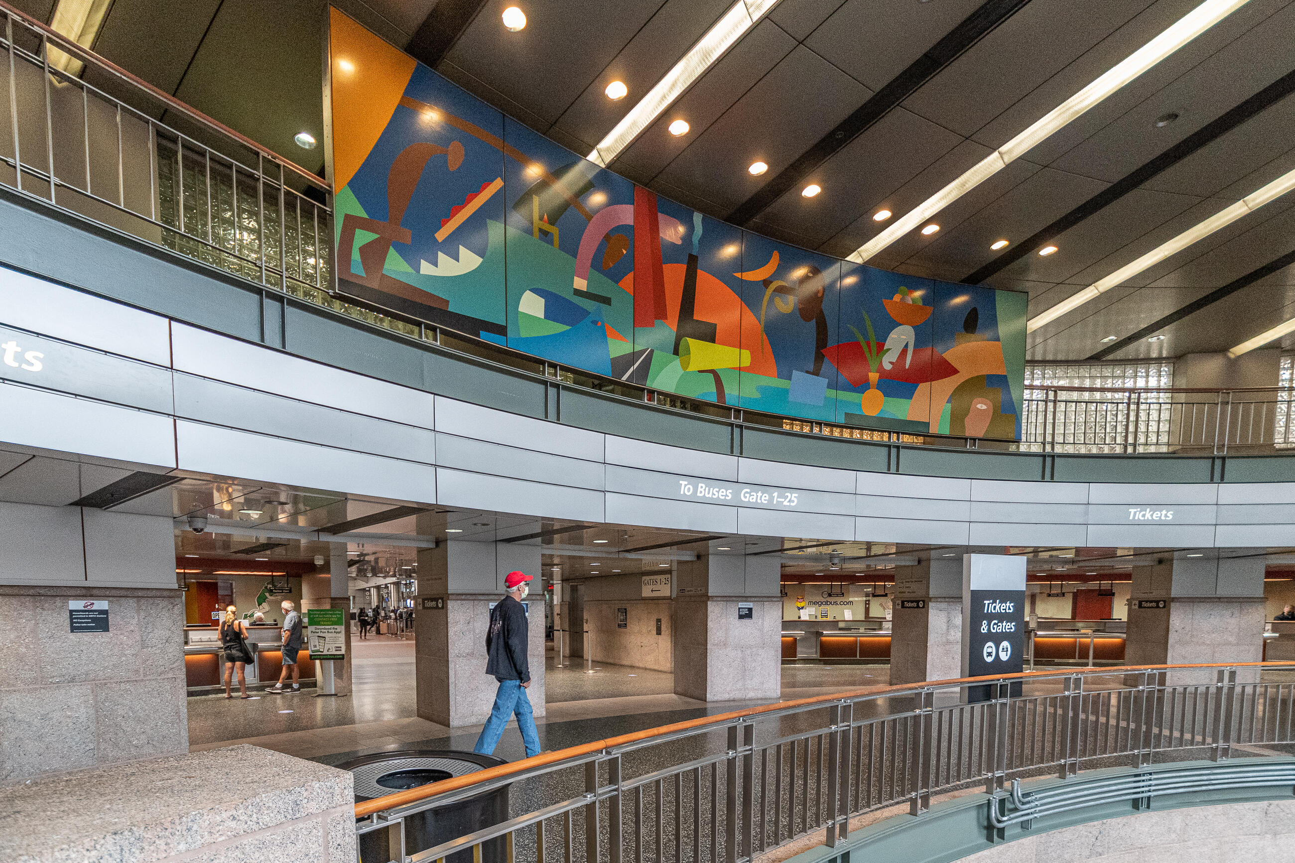 A mural painted by Todd McKie at South Station's bus terminal. 