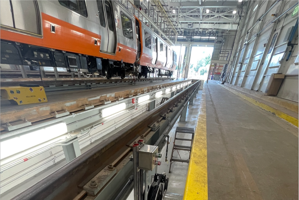 orange line train up on test tracks