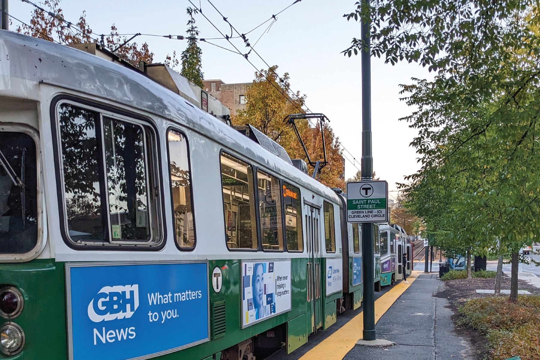 view of green line train from the side 