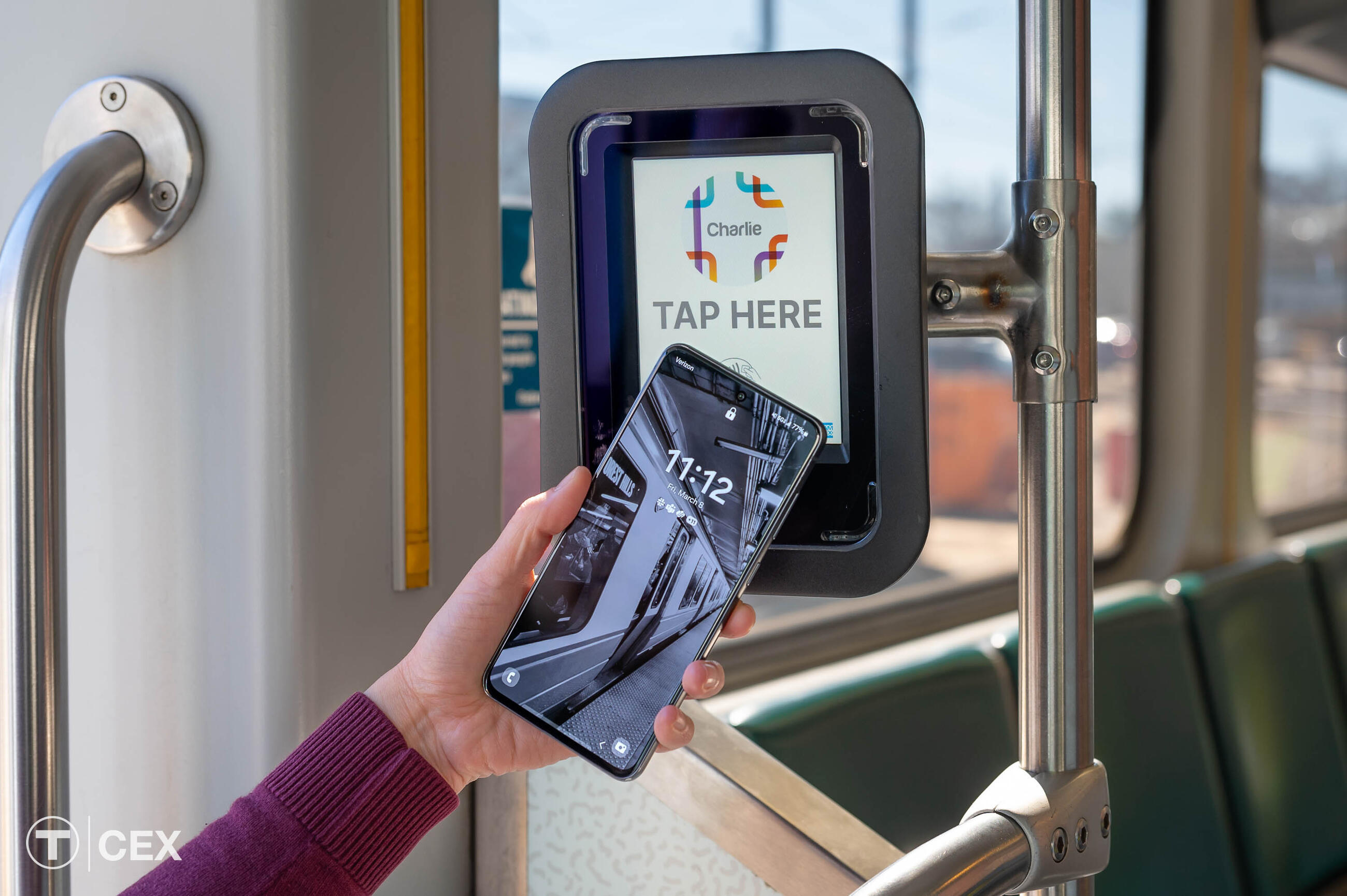 Contactless phone on Green Line fare reader.