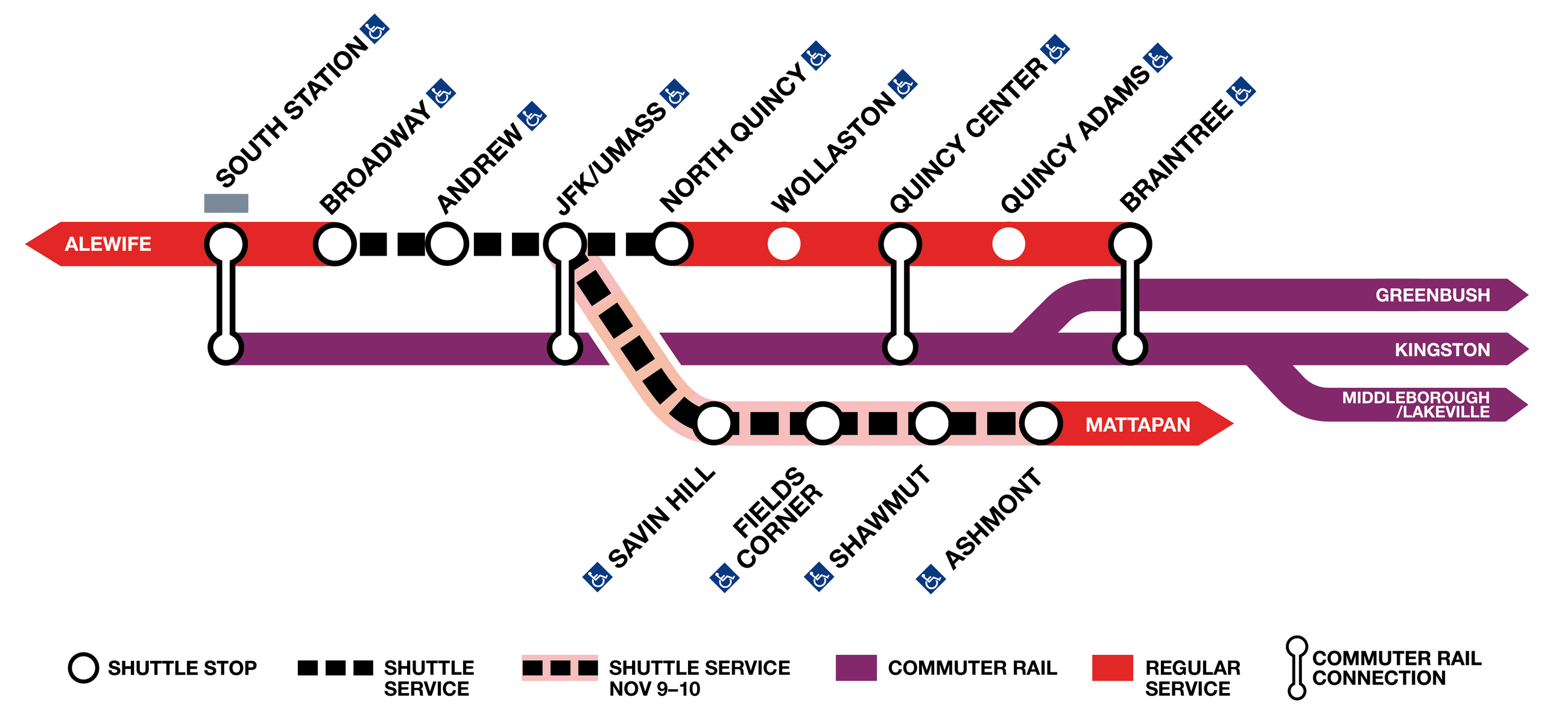 Shuttle graphic of Red Line closure