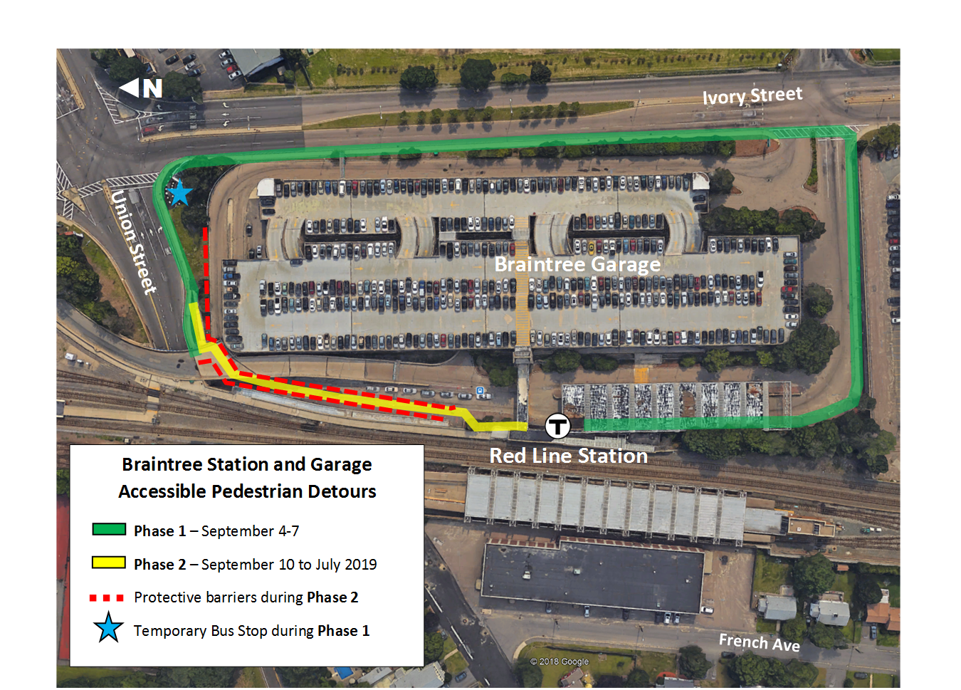 Braintree Accessible Pedestrian Detour Map (2 Phases)